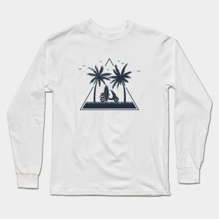 Surfboard And Scooter. Summer, Beach, Vacation. Geometric Style Long Sleeve T-Shirt